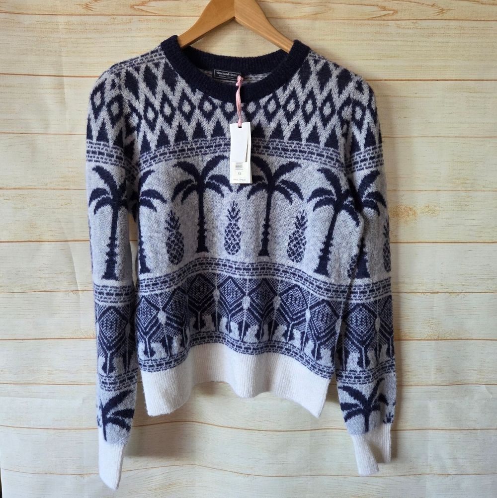 Vineyard Vines Fair Isle Alpaca Merino Wool Blend Natical Navy Blue White XS